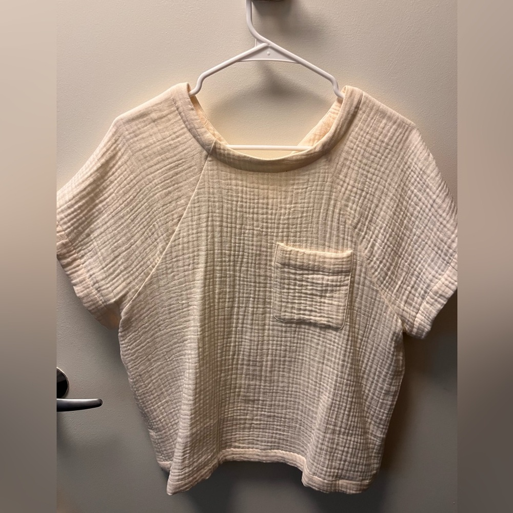 Madewell linen short-sleeve blouse.